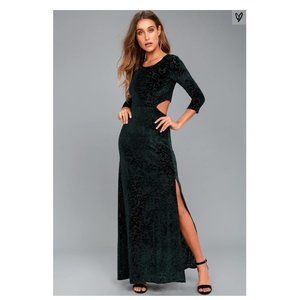 Perfect Night Forest Green Velvet Print Maxi Dress